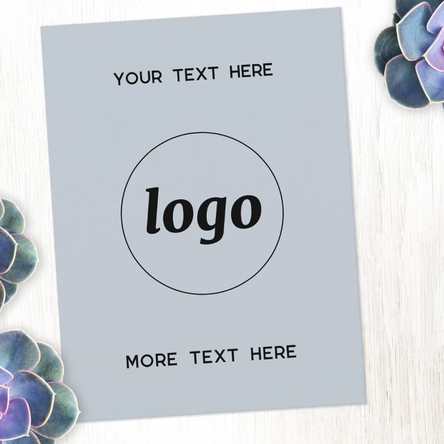 Logo Promotional Business Powder Blue Postcard (Logo with custom text light dusty powder blue business promotional branded postcard)