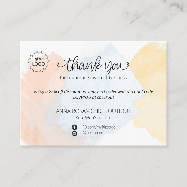 *~* Logo QR  . Abstract Thank You Pastel Branding  Enclosure Card (Front)