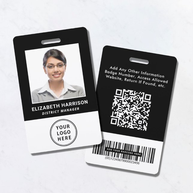 Logo QR Bar Codes Black Employee Photo ID ID Badge (Creator Uploaded)