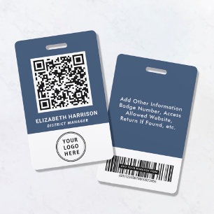 Logo QR Bar Codes Blue Employee ID Badge