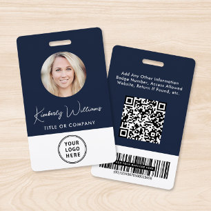 Logo QR Bar Codes Employee Blue Photo ID ID Badge