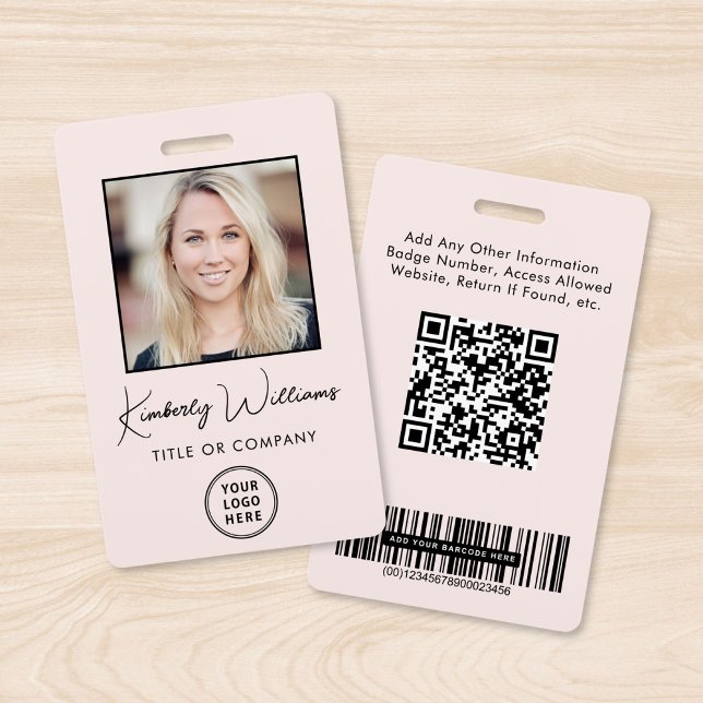 Logo QR Bar Codes Employee Pink Photo ID ID Badge (Creator Uploaded)