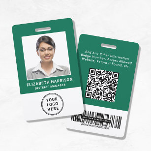 Logo QR Bar Codes Green Employee Photo ID ID Badge