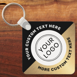 Logo QR code and text black golden gradient Key Ring