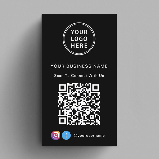 Logo QR Code Black Connect With Us Business Card (Capture attention, make connections, and leave a lasting impression with our modern QR business card)