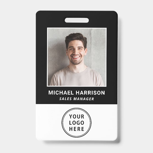 Logo QR Code Black Employee Photo ID Badge (Front)