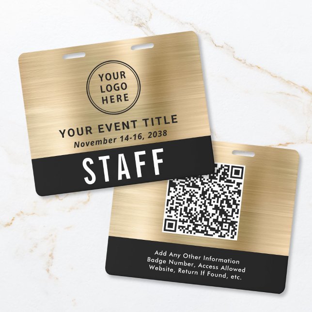 Logo QR Code Black Gold Event Access Pass ID Badge (Logo QR Code Black Gold Event Access Pass Badge)