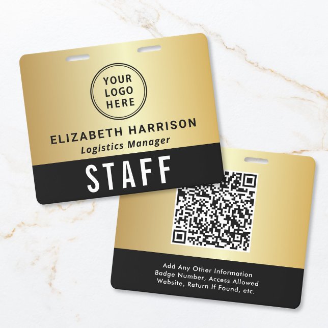 Logo QR Code Black Gold Event Access Pass ID Badge (Logo QR Code Black Gold Event Access Pass Badge)