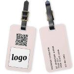 Logo QR Code Blush Pink Business Promotional Luggage Tag<br><div class="desc">Simple logo and QR Code design for your business. Replace the logo, QR code destination URL and name and address details with your own - or leave the back blank. Change the background colour in the design tool to customise. Ideal for as a promotional item to give to clients, customers...</div>