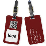Logo QR Code Burgundy Business Promotional Luggage Tag<br><div class="desc">Simple logo and QR Code design for your business. Replace the logo, QR code destination URL and name and address details with your own - or leave the back blank. Change the background colour in the design tool to customise. Ideal for as a promotional item to give to clients, customers...</div>