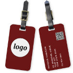 Logo QR code Burgundy Business Promotional Luggage Tag<br><div class="desc">Simple logo design for your business.  Replace the logo,  QR code and details with your own and change the background colour in the design tool to customise.  Ideal for as a promotional item to give to clients,  customers and employees,  and for business travel and trade shows., </div>