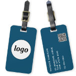 Logo QR code Business Teal Green Luggage Tag<br><div class="desc">Simple logo design for your business.  Replace the logo,  QR code and details with your own and change the background colour in the design tool to customise.  Ideal for as a promotional item to give to clients,  customers and employees,  and for business travel and trade shows., </div>