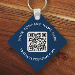 Logo QR code custom text double sided dark blue Key Ring<br><div class="desc">Double sided keychain with your custom logo,  QR code and custom text on a dark blue or custom colour background. Change fonts and font colours,  move and resize elements with the design tool.</div>