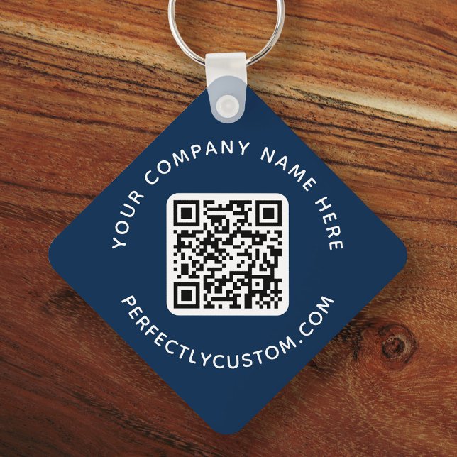 Logo QR code custom text double sided dark blue Key Ring (Creator Uploaded)