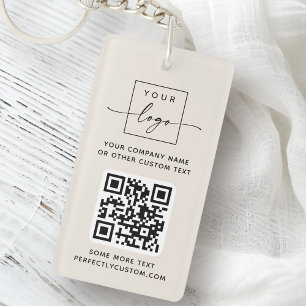 Logo QR code custom text ivory Key Ring