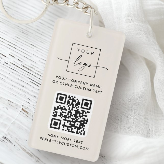 Logo QR code custom text ivory Key Ring (Logo QR code custom text ivory Keychain)