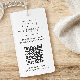 Logo QR code custom text white or any colour Key Ring