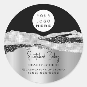 Logo QR Code Hairdresser Makeup Grey Silver Shop Classic Round Sticker