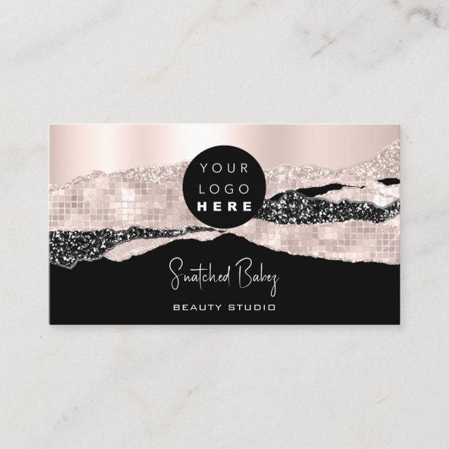 Logo QR Code Hairdresser Makeup Stroke Rose Glam Business Card (Front)