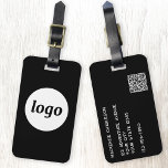 Logo QR code Minimalist Black Business Luggage Tag<br><div class="desc">Simple logo design for your business.  Replace the logo,  QR code and details with your own and change the background colour in the design tool to customise.  Ideal for as a promotional item to give to clients,  customers and employees,  and for business travel and trade shows., </div>