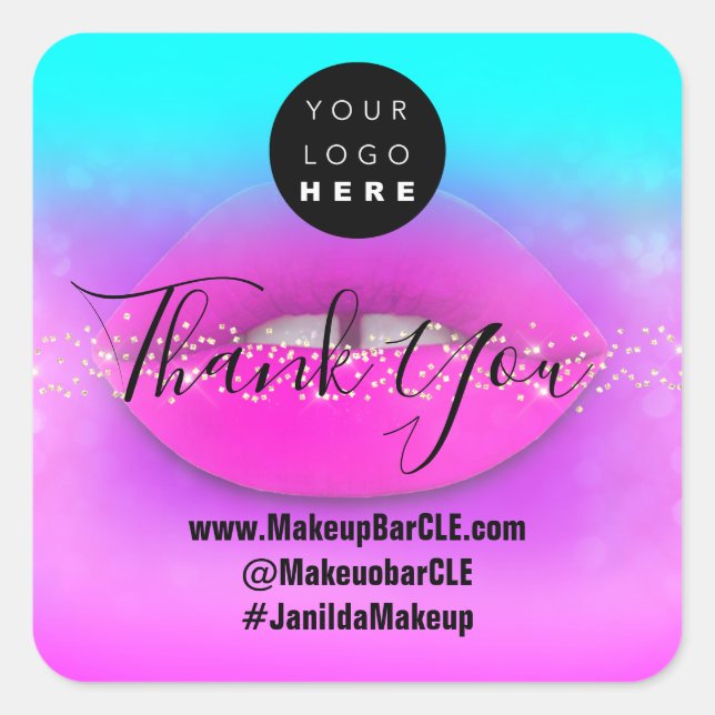 Logo QR Code Name Thank Shopping Lipstic Lips Square Sticker (Front)