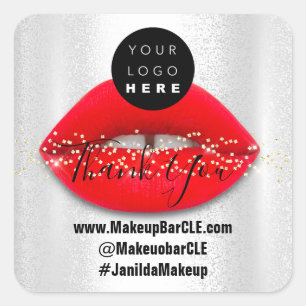 Logo QR Code Name Thank Shopping Red Lips Silver Square Sticker
