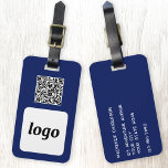 Logo QR Code Navy Blue Business Promotional Luggage Tag<br><div class="desc">Simple logo and QR Code design for your business. Replace the logo, QR code destination URL and name and address details with your own - or leave the back blank. Change the background colour in the design tool to customise. Ideal for as a promotional item to give to clients, customers...</div>