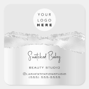 Logo QR Code Online Shop Glitter Silver Strokes Square Sticker