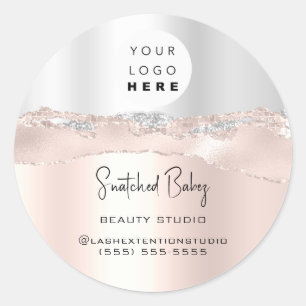 Logo QR Code Online Shop Silver Glitter Rose Blush Classic Round Sticker