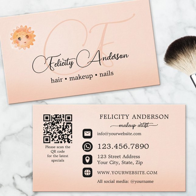 Logo QR Code Peach Beauty Business Card (Creator Uploaded)
