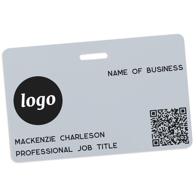 Logo QR Code Professional Business Blue Name ID Badge (Simple logo QR code with custom text business promotional branding name tag)