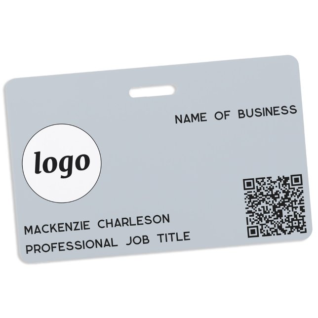 Logo QR Code Professional Business Blue Name ID Badge (Simple logo QR code with custom text business promotional branding name tag)