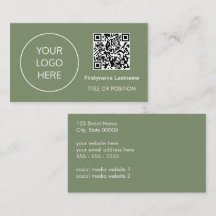 Logo QR Code Sage Green Business Card