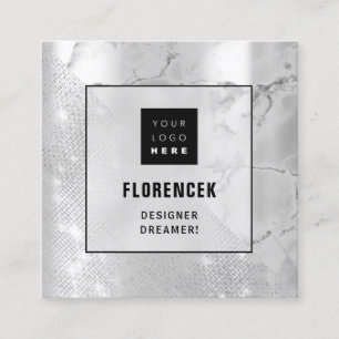 Logo QR CODE Shop Silver Marble Geometry Square Business Card