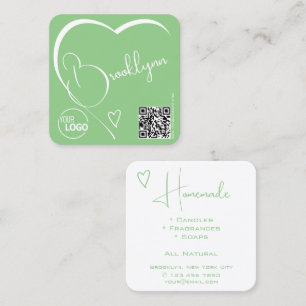 Logo QR Code Template Calligraphy Mint Green Heart Square Business Card