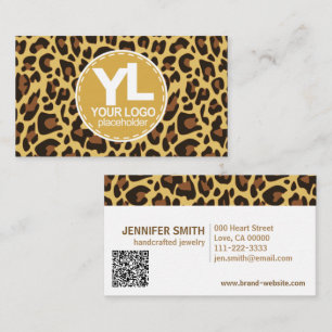 Logo QR Code Template Leopard Print Rockabilly  Business Card
