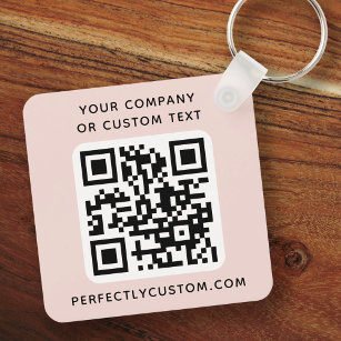 Logo, QR code text double sided light blush pink Key Ring
