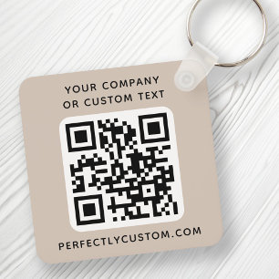 Logo, QR code text double sided light mocha brown Key Ring