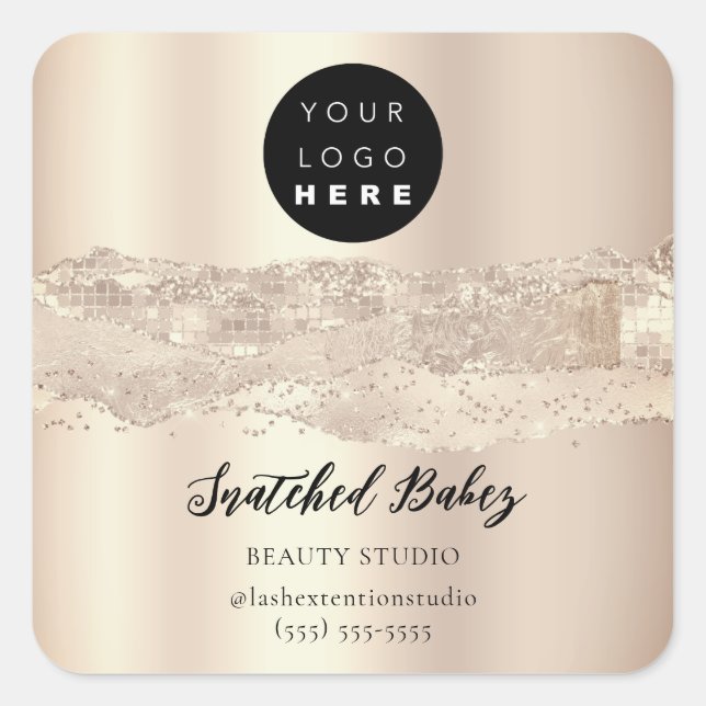 Logo QR Code Thank You Strokes Rose Glitter Square Sticker (Front)