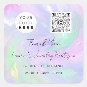  Logo QrCode Online Shop Holographic Square Sticker