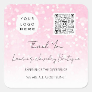 Logo QrCode Online Shop Pink Square Sticker