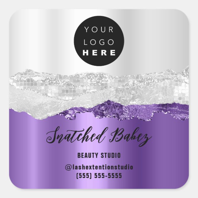 Logo QRCode Online Shop Strokes Silver Grey Purple Square Sticker (Front)