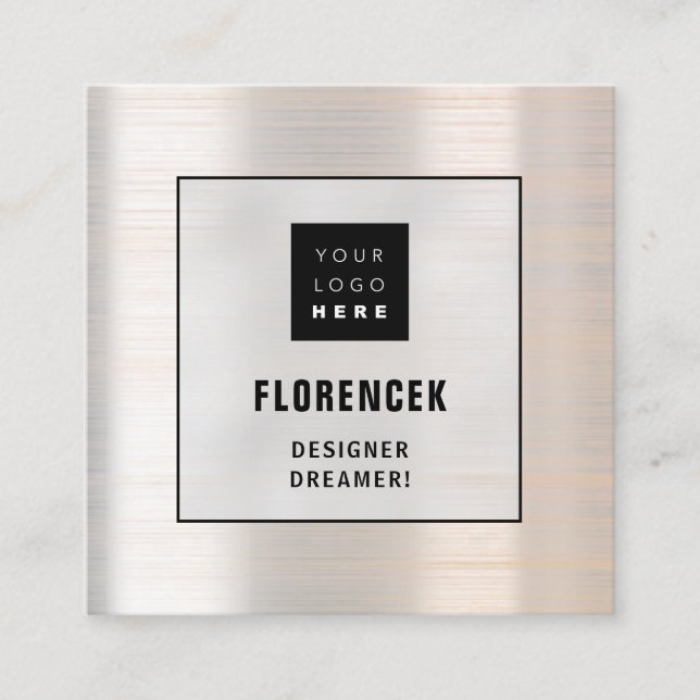 Logo QRCODE Shop Holograph Makeup Minimalism Rose Square Business Card (Front)