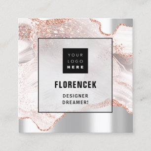 Logo QRCODE Shop Holograph Makeup Rose Marble Square Business Card
