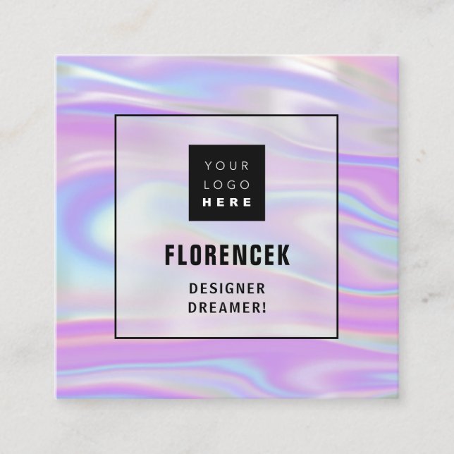 Logo QRCODE Shop Professional Ombre Holographic Square Business Card (Front)