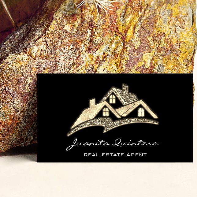 Logo Real Estate Agent Professional QRCode  Gold Business Card (Logo Real Estate Agent Professional QRCode Gold Business Card)