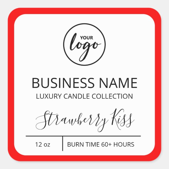 Logo Red Border Soy Candle Label (Front)