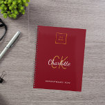 Logo red monogram modern business 2025 planner<br><div class="desc">A red background. Personalise and add your business logo,  monogram initials,  name and year/title.  Golden and white letters. Your company logo both on front and on the back.</div>