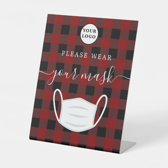 Logo red Plaid wear a mask sign (Front)