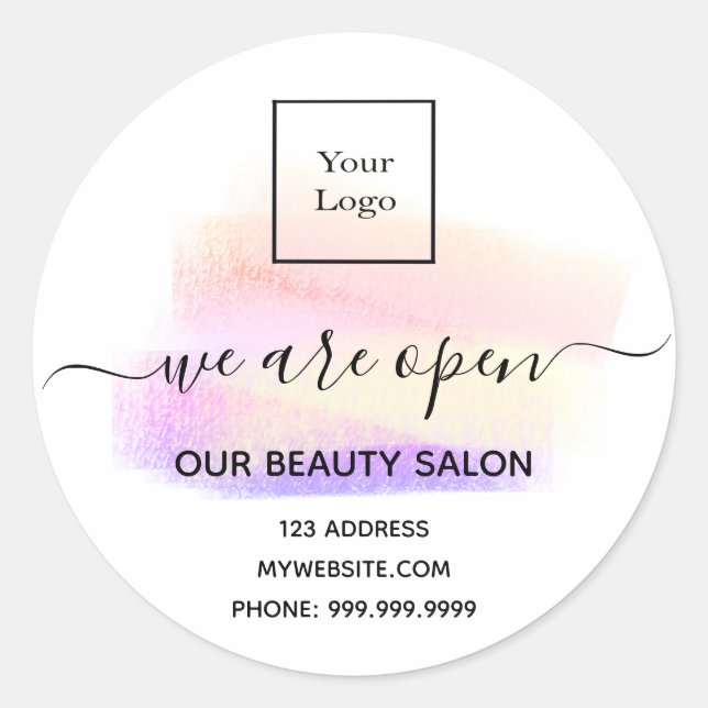 Logo reopening beauty salon light white pastel classic round sticker (Front)